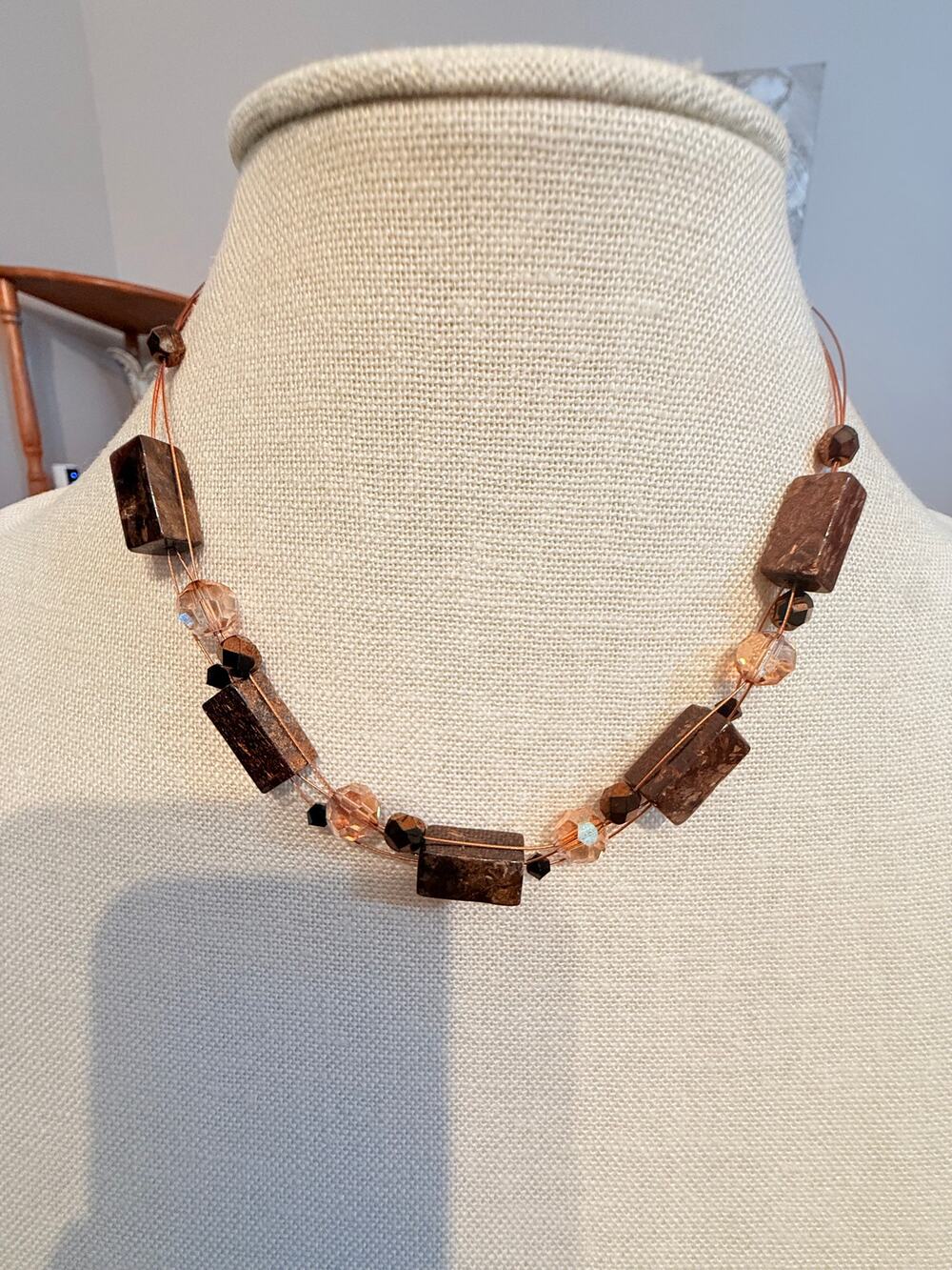 Vintage 16” Bronzite Stone  Multi Strand Necklace